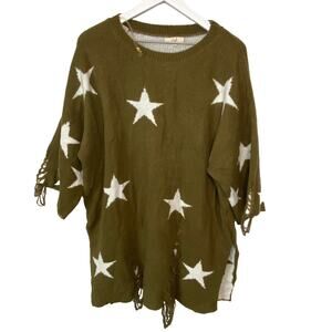 Easel Oversized Star Pattern Distressed Sweater Tunic - Women's Size S/M